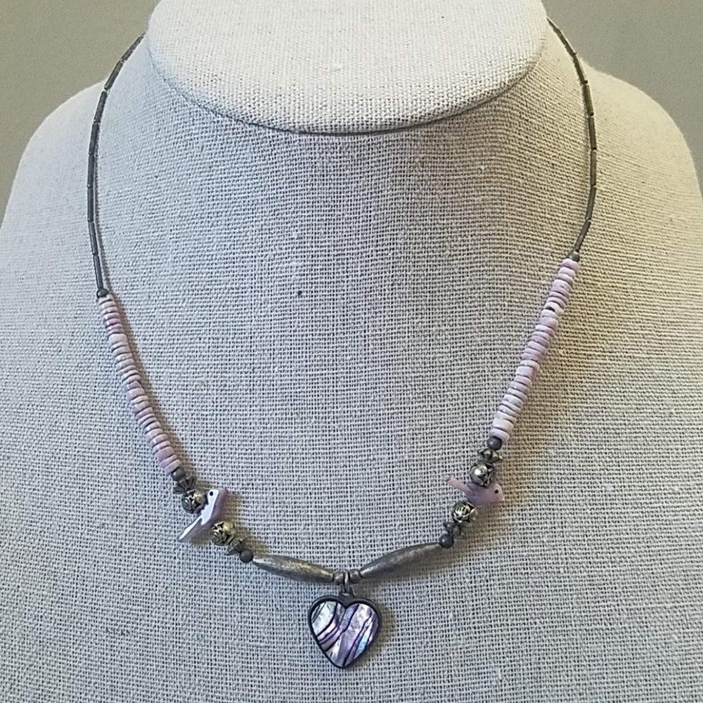 Southwestern purple bird heart necklace